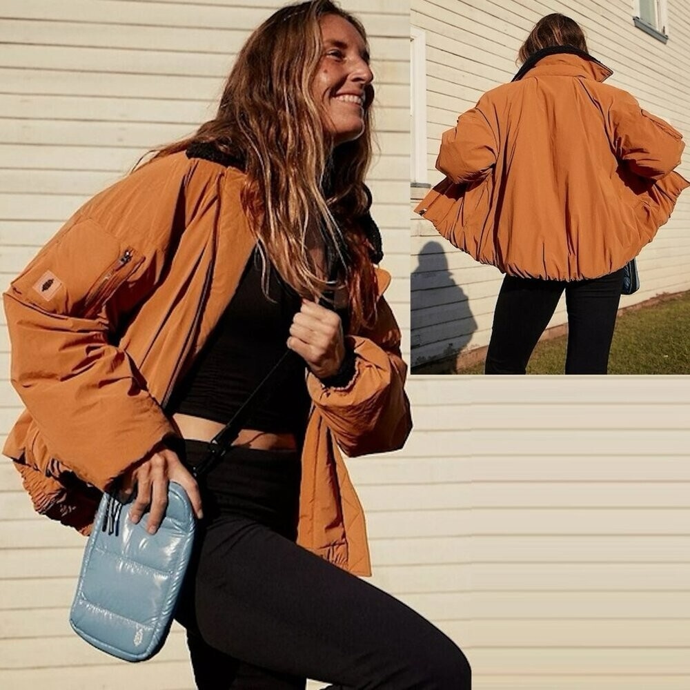 NWOT Free People Outpost Bomber Jacket – Bright Cider, Size Small